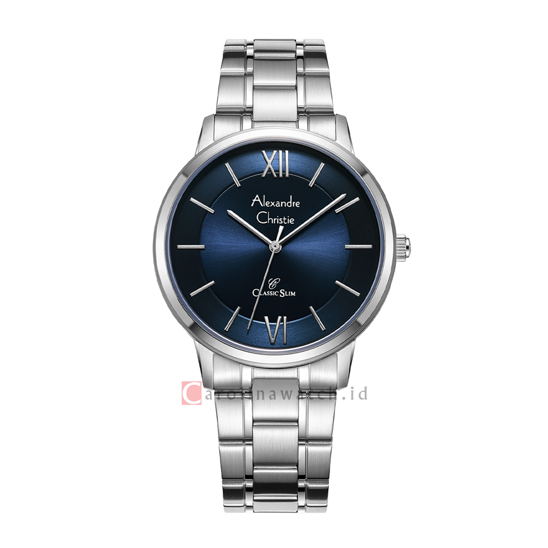 Jam Tangan Alexandre Christie Classic Slim AC 8689 MHBSSBU Men Blue Dial Stainless Steel Strap