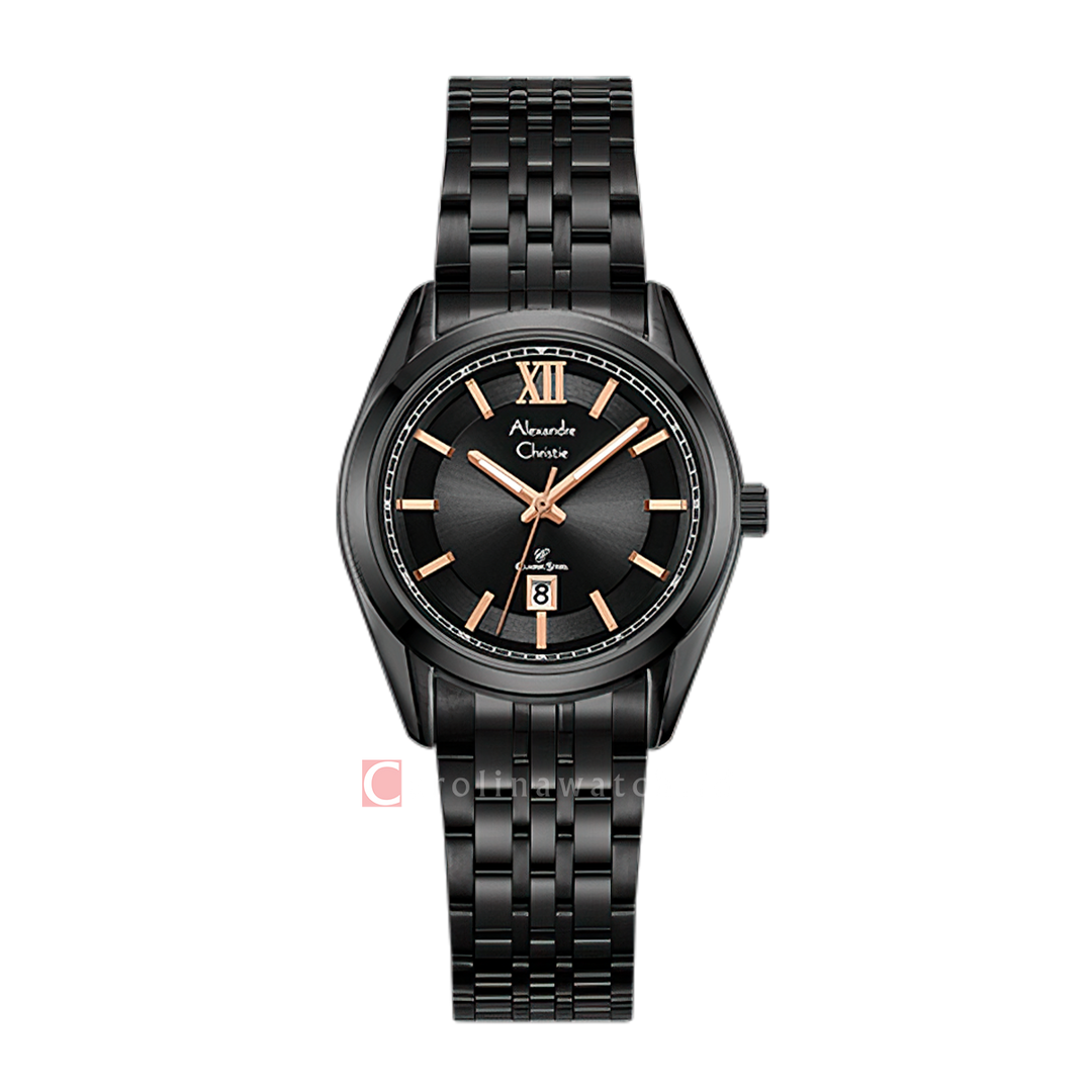 Jam Tangan Alexandre Christie Classic Steel AC 8690 LDBIPBARG Women Black Dial Black Stainless Steel Strap