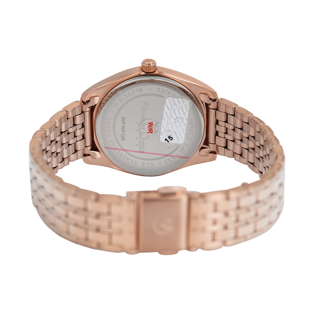 Jam Tangan Alexandre Christie Classic Steel AC 8690 LDBRGSL Women Silver Dial Rose Gold Stainless Steel Strap