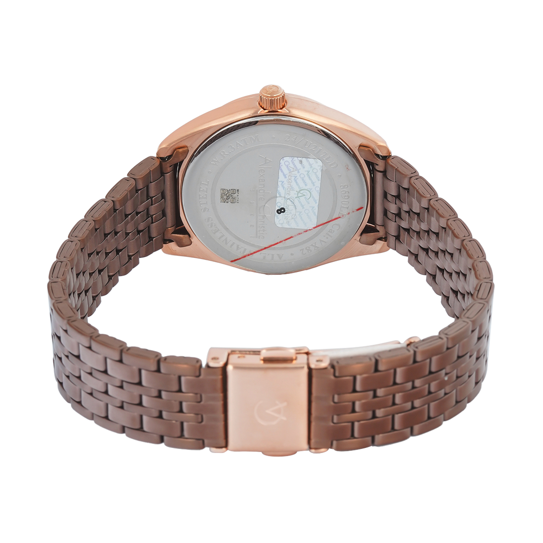Jam Tangan Alexandre Christie Classic Steel AC 8690 LDBROBO Women Brown Dial Brown Stainless Steel Strap