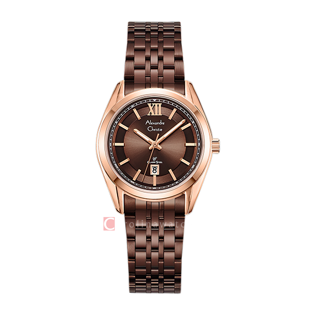 Jam Tangan Alexandre Christie Classic Steel AC 8690 LDBROBO Women Brown Dial Brown Stainless Steel Strap