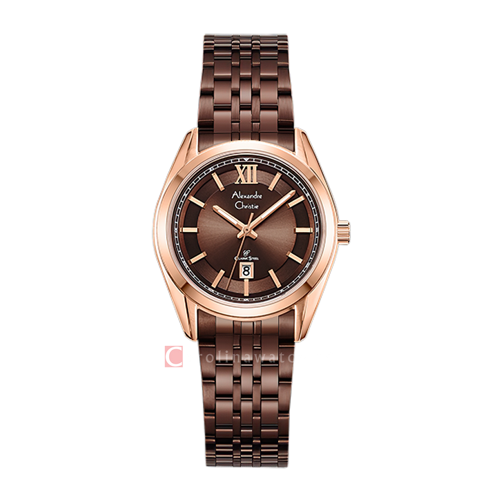 Jam Tangan Alexandre Christie Classic Steel AC 8690 LDBROBO Women Brown Dial Brown Stainless Steel Strap