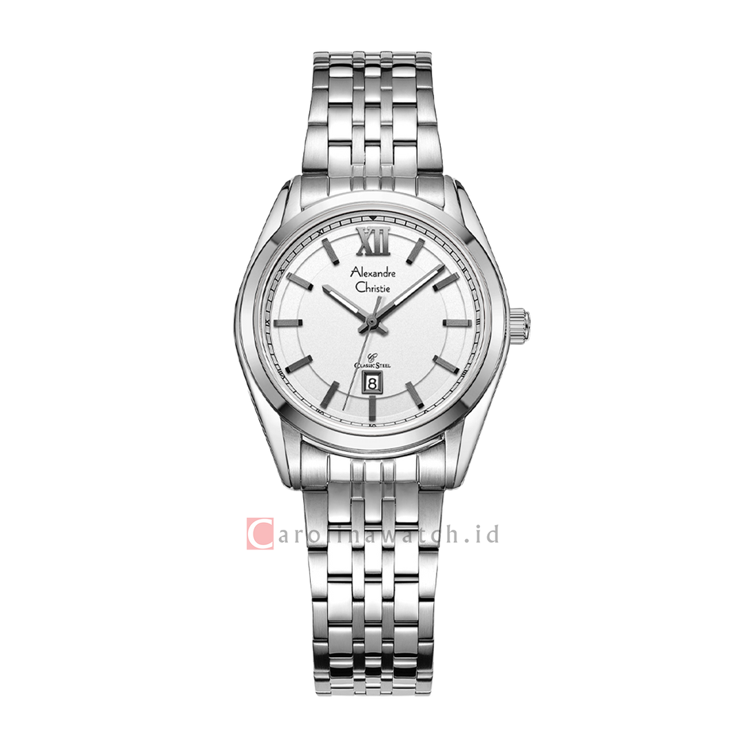 Jam Tangan Alexandre Christie Classic Steel AC 8690 LDBSSSL Women Silver Dial Stainless Steel Strap