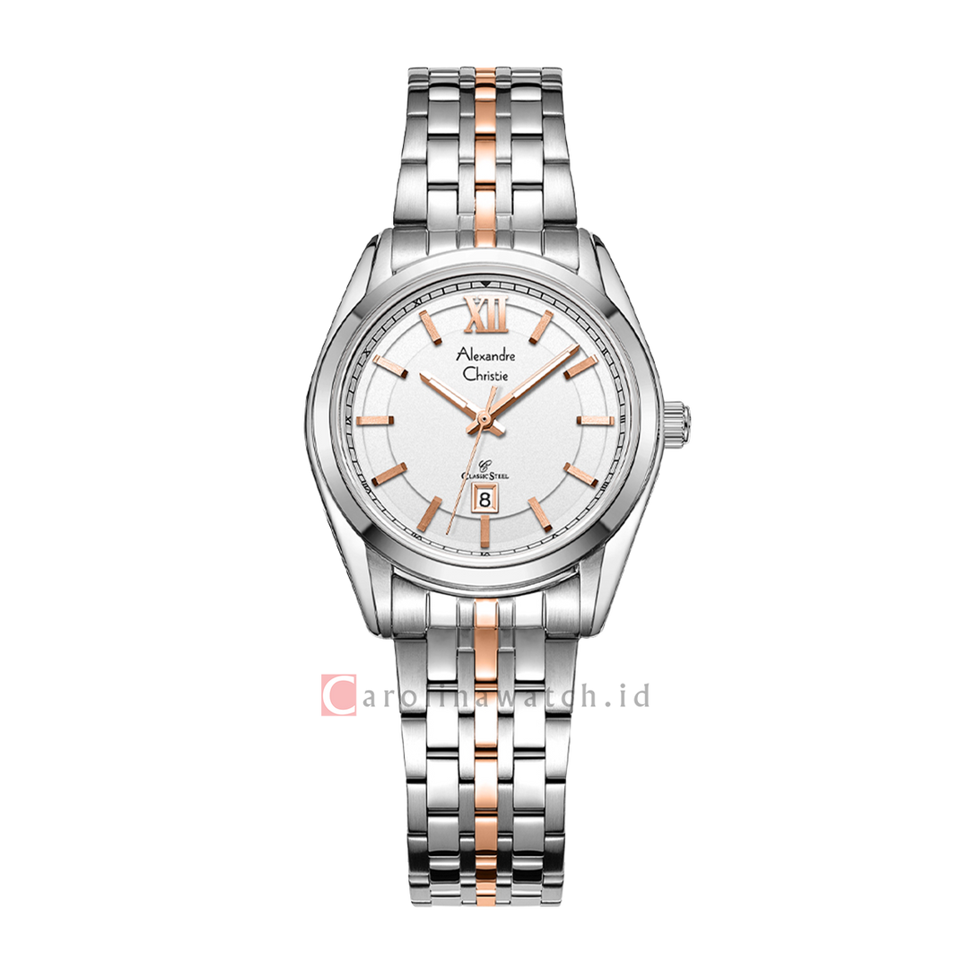 Jam Tangan Alexandre Christie Classic Steel AC 8690 LDBTRSL Women Silver Dial Dual Tone Stainless Steel Strap