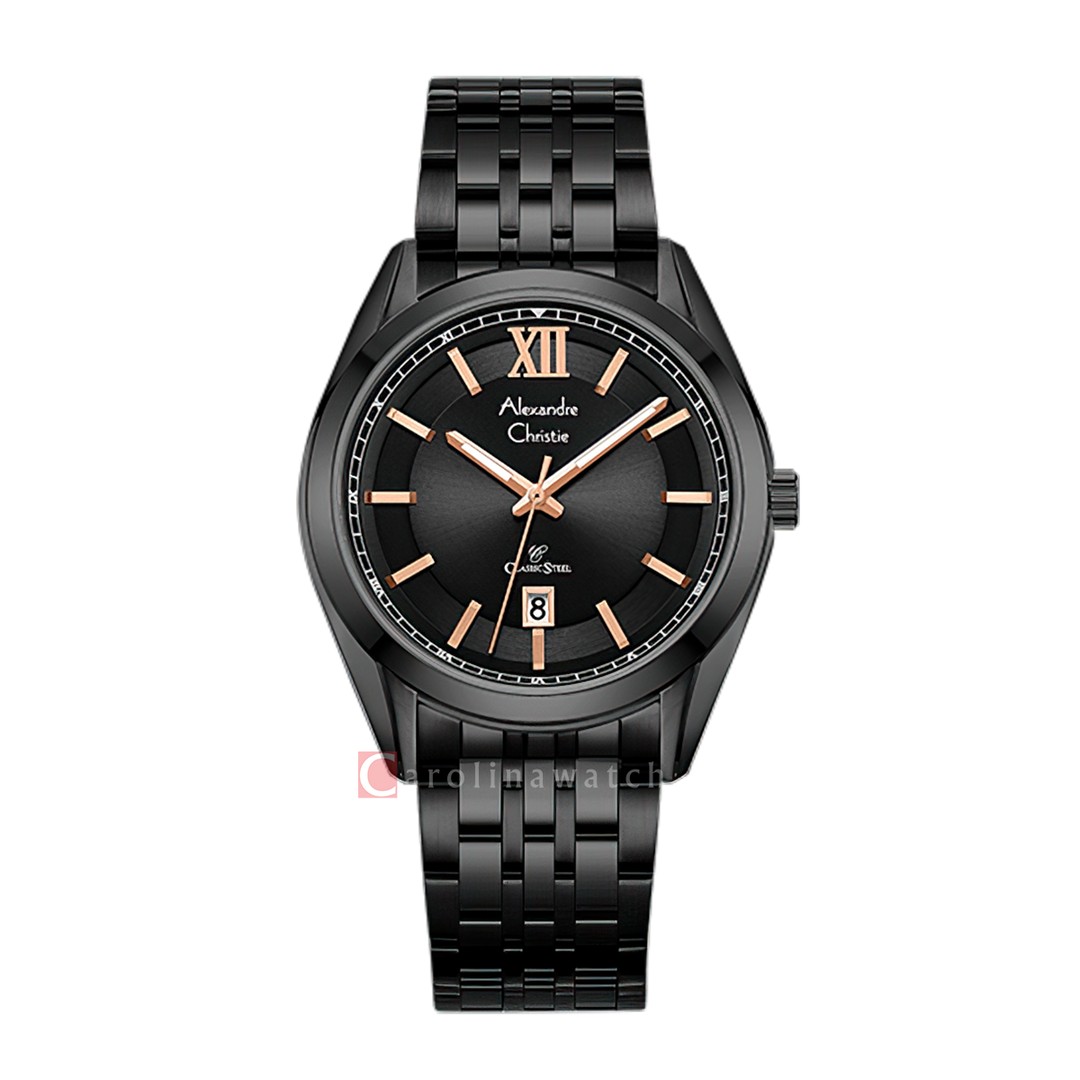 Jam Tangan Alexandre Christie Classic Steel AC 8690 MDBIPBARG Men Black Dial Black Stainless Steel Strap