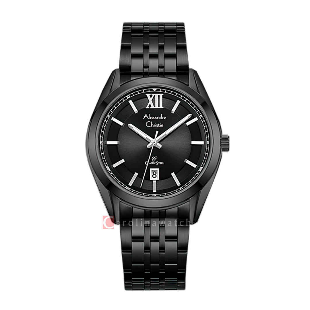 Jam Tangan Alexandre Christie Classic Steel AC 8690 MDBIPBA Men Black Dial Black Stainless Steel Strap