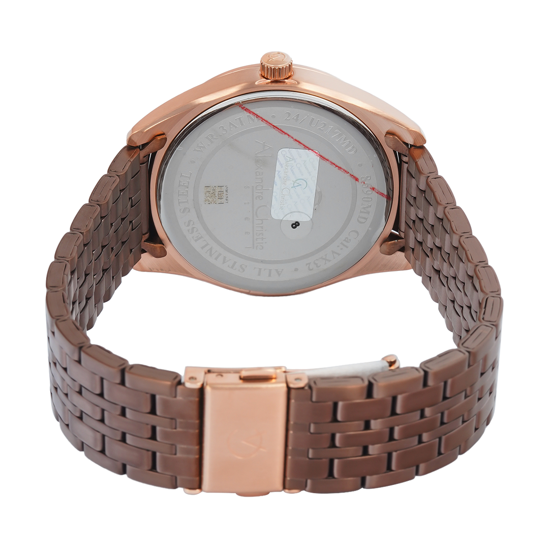 Jam Tangan Alexandre Christie Classic Steel AC 8690 MDBROBO Men Brown Dial Brown Stainless Steel Strap