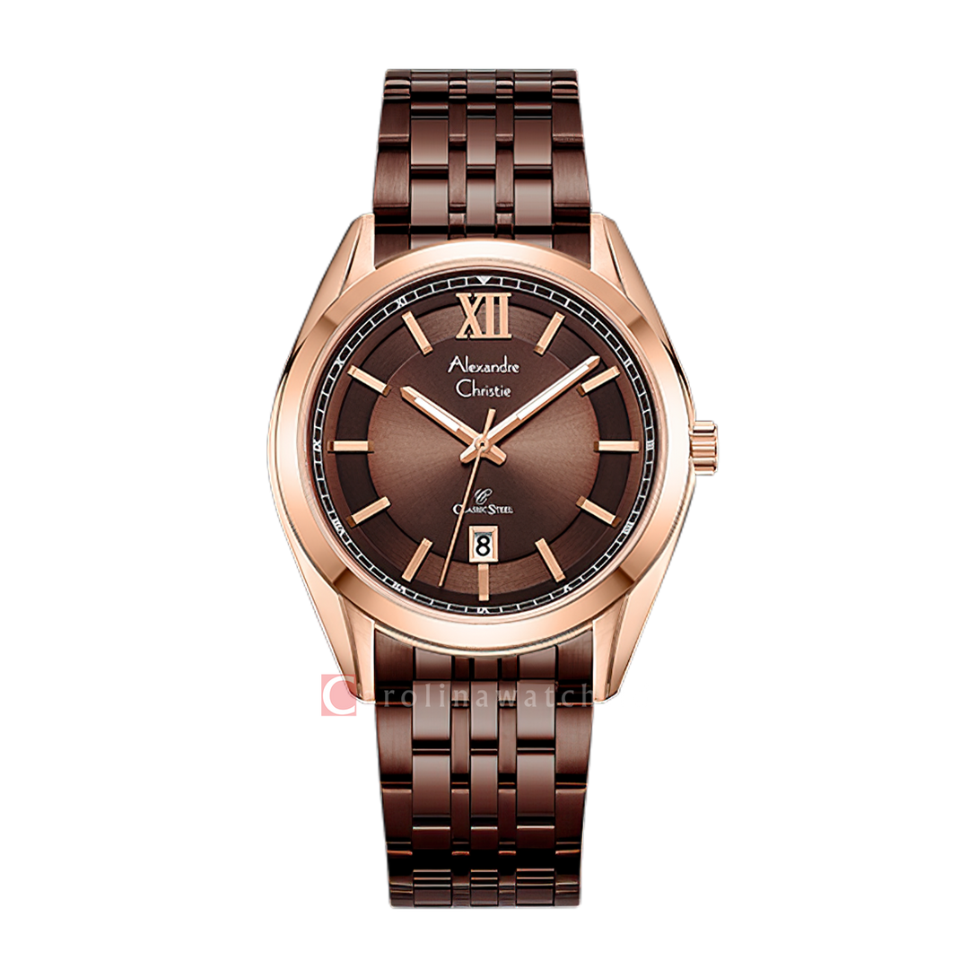 Jam Tangan Alexandre Christie Classic Steel AC 8690 MDBROBO Men Brown Dial Brown Stainless Steel Strap