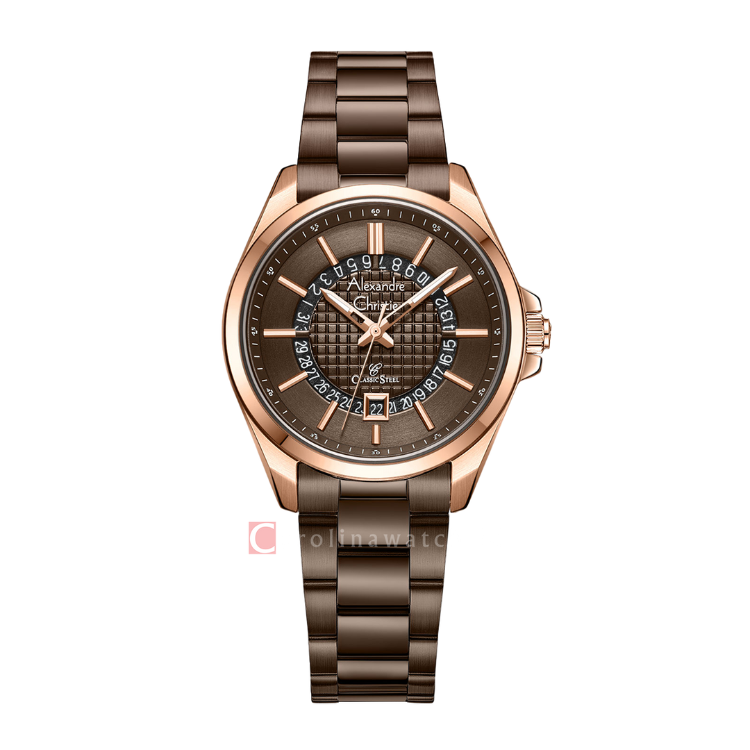 Jam Tangan Alexandre Christie Classic Steel AC 8691 LDBROBO Women Brown Dial Brown Stainless Steel Strap