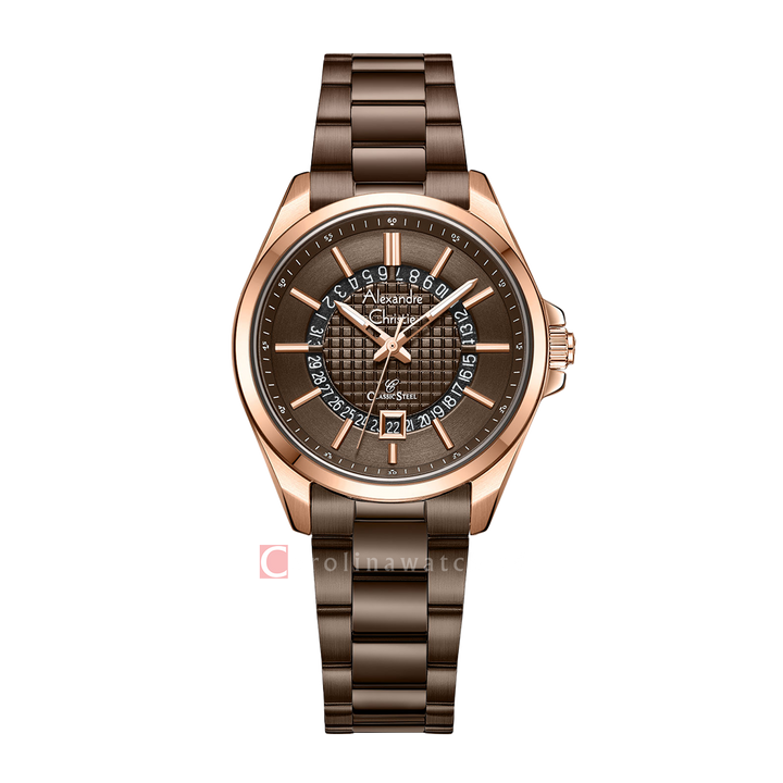 Jam Tangan Alexandre Christie Classic Steel AC 8691 LDBROBO Women Brown Dial Brown Stainless Steel Strap