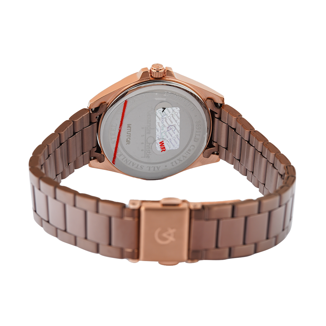 Jam Tangan Alexandre Christie Classic Steel AC 8691 LDBROBO Women Brown Dial Brown Stainless Steel Strap