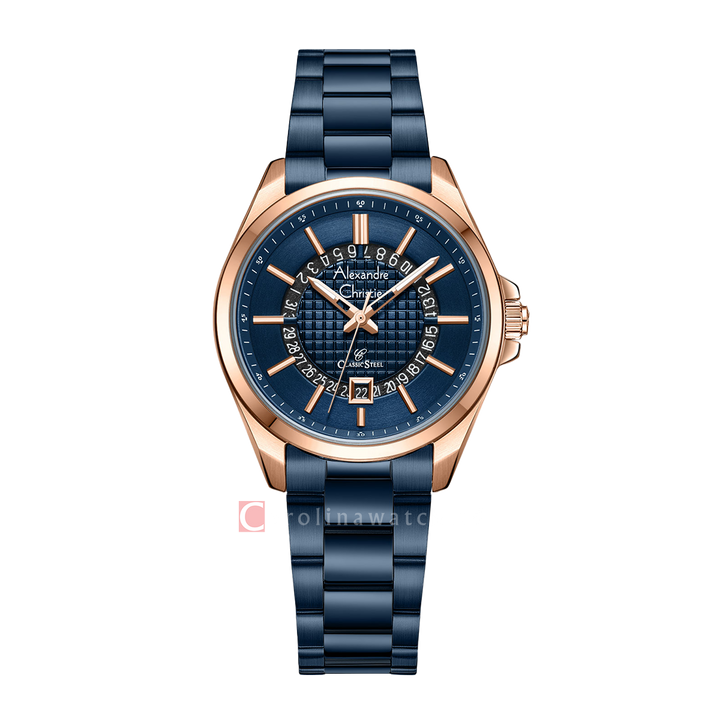 Jam Tangan Alexandre Christie Classic Steel AC 8691 LDBURBU Women Blue Dial Blue Stainless Steel Strap