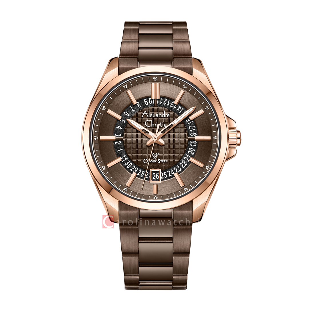 Jam Tangan Alexandre Christie Classic Steel AC 8691 MDBROBO Men Brown Dial Brown Stainless Steel Strap