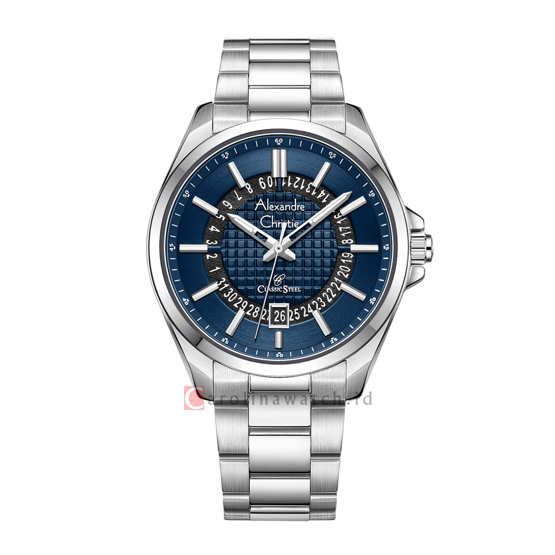 Jam Tangan Alexandre Christie Classic Steel AC 8691 MDBSSBU Men Blue Dial Stainless Steel Strap