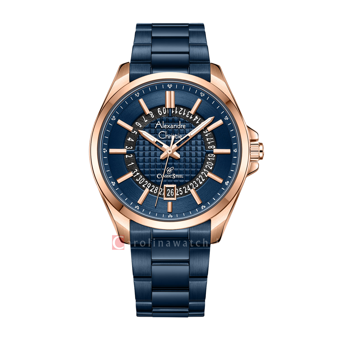 Jam Tangan Alexandre Christie Classic Steel AC 8691 MDBURBU Men Blue Dial Stainless Steel Strap