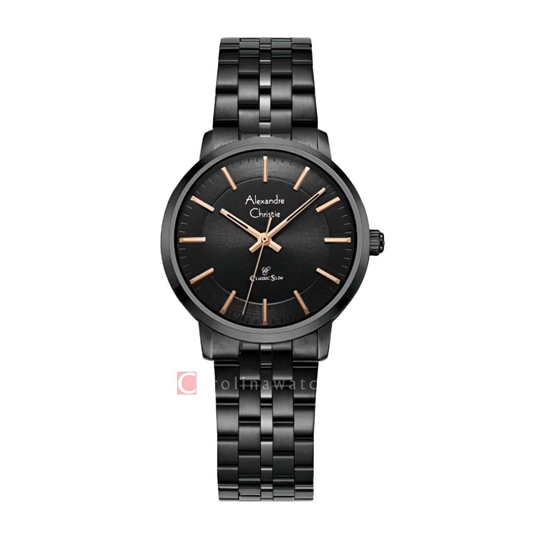 Jam Tangan Alexandre Christie Classic Slim AC 8692 LHBIPBARG Women Black Dial Black Stainless Steel Strap