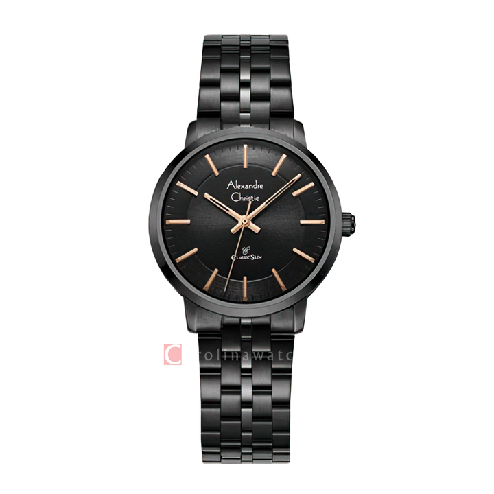 Jam Tangan Alexandre Christie Classic Slim AC 8692 LHBIPBARG Women Black Dial Black Stainless Steel Strap