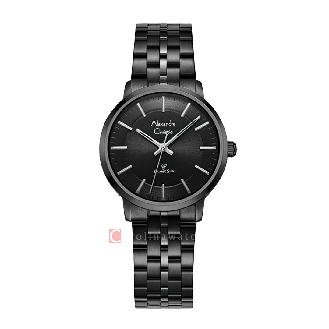 Jam Tangan Alexandre Christie Classic Slim AC 8692 LHBIPBA Women Black Dial Black Stainless Steel Strap