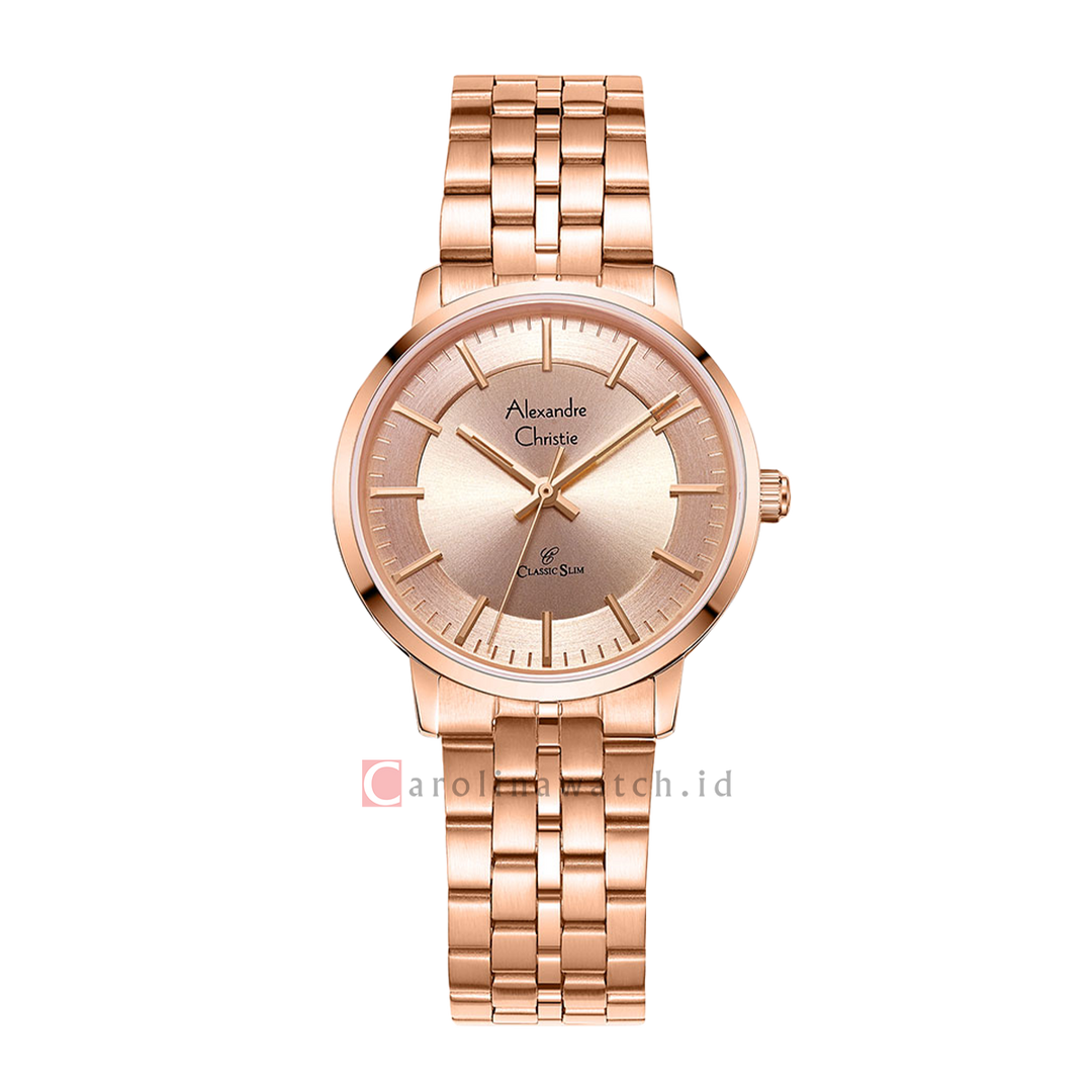 Jam Tangan Alexandre Christie Classic Slim AC 8692 LHBRGLN Women Rose Gold Dial Rose Gold Stainless Steel Strap