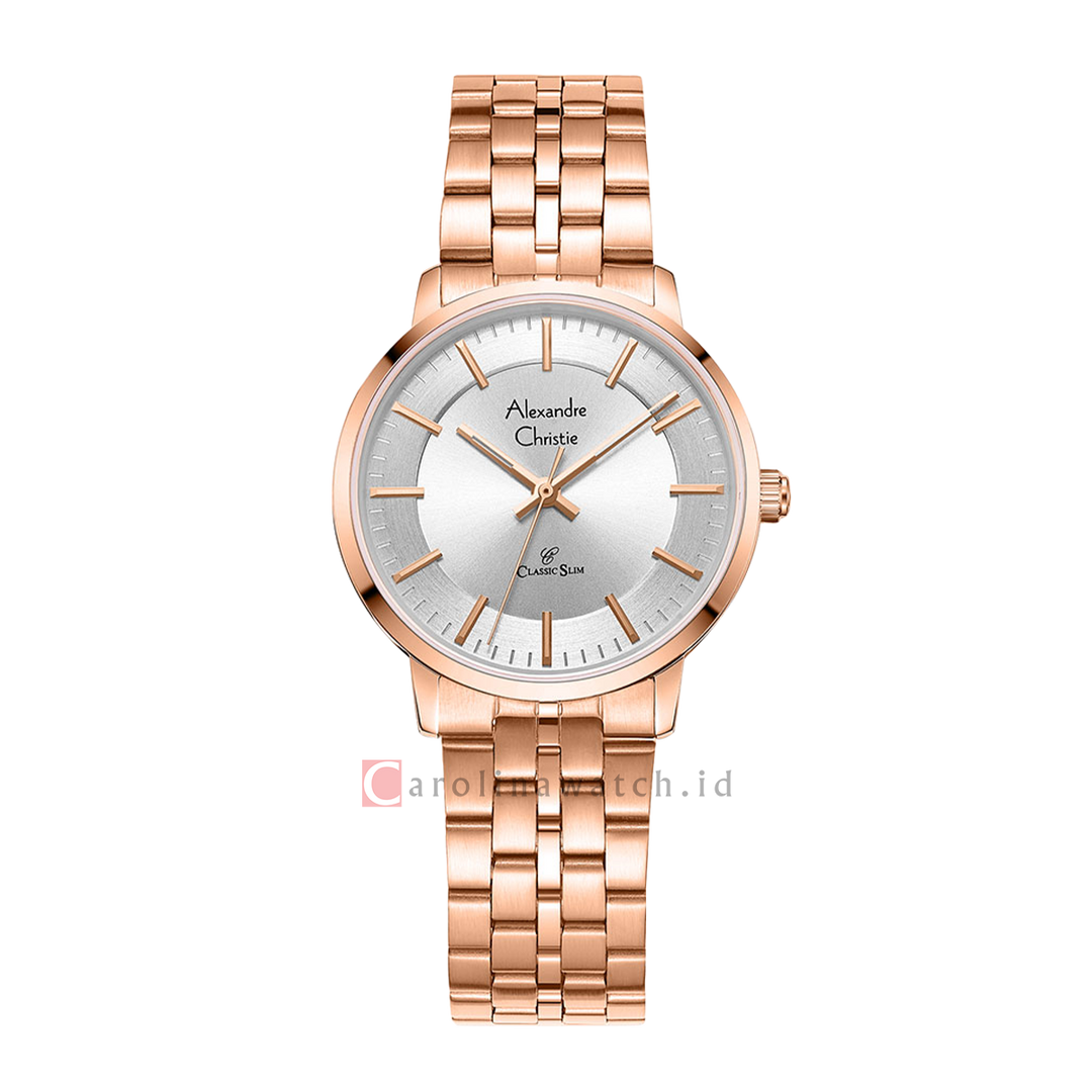 Jam Tangan Alexandre Christie Classic Slim AC 8692 LHBRGSL Women Silver Dial Rose Gold Stainless Steel Strap