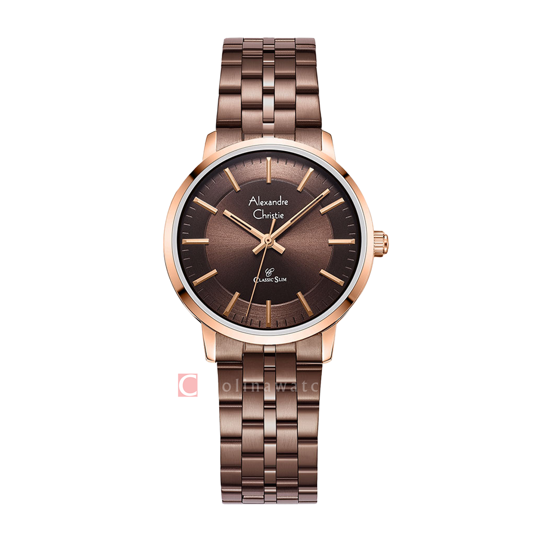 Jam Tangan Alexandre Christie Classic Slim AC 8692 LHBROBO Women Brown Dial Brown Stainless Steel Strap