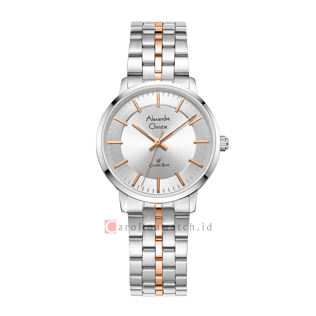 Jam Tangan Alexandre Christie Classic Slim AC 8692 LHBTRSL Women Silver Dial Dual Tone Stainless Steel Strap