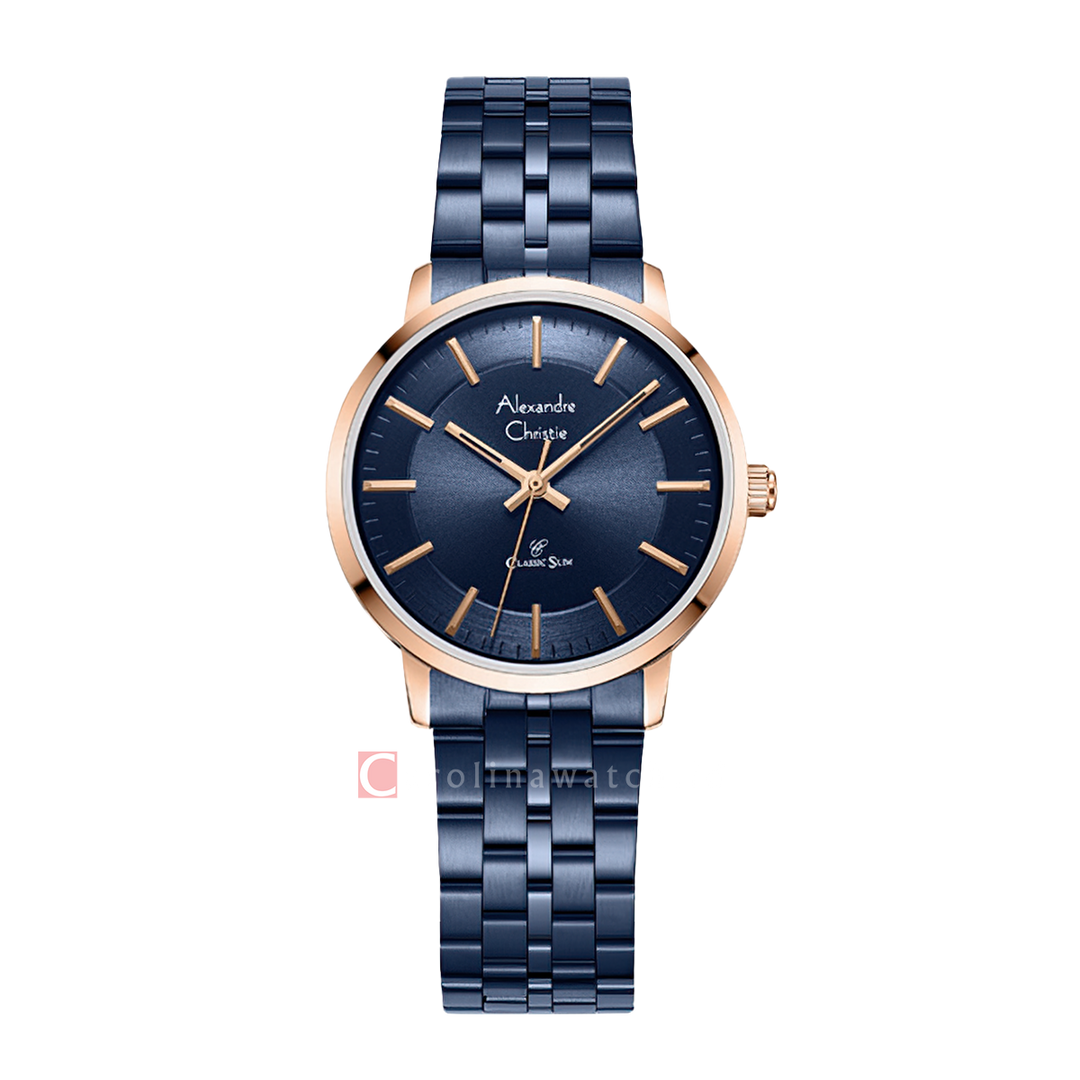 Jam Tangan Alexandre Christie Classic Slim AC 8692 LHBURBU Women Blue Dial Blue Stainless Steel Strap