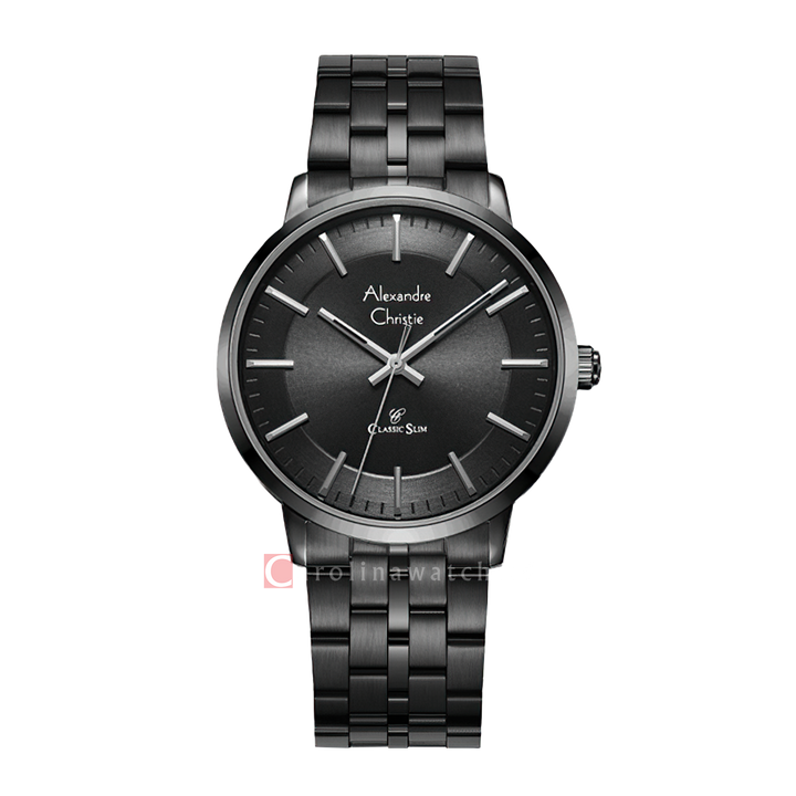 Jam Tangan Alexandre Christie Classic Slim AC 8692 MHBIPBA Men Black Dial Black Stainless Steel Strap