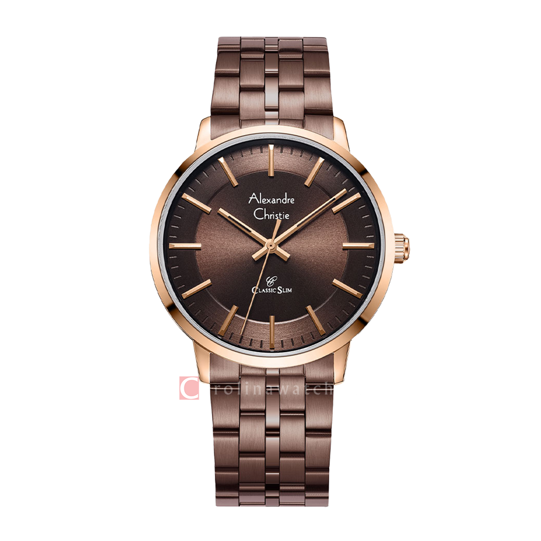 Jam Tangan Alexandre Christie Classic Slim AC 8692 MHBROBO Men Brown Dial Brown Stainless Steel Strap