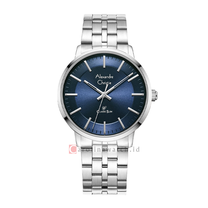 Jam Tangan Alexandre Christie Classic Slim AC 8692 MHBSSBU Men Blue Dial Stainless Steel Strap