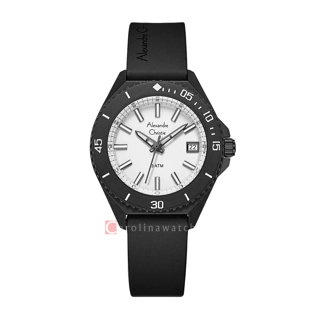 Jam Tangan Alexandre Christie AC 8693 LDRIPSL Women Silver Dial Black Rubber Strap