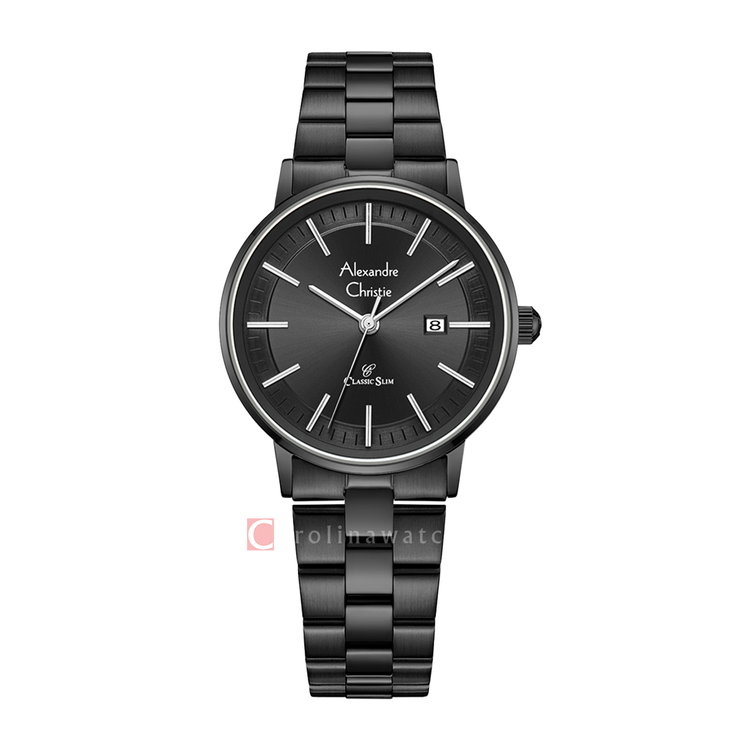 Jam Tangan Alexandre Christie Classic Slim AC 8694 LDBIPBA Women Black Dial Black Stainless Steel Strap