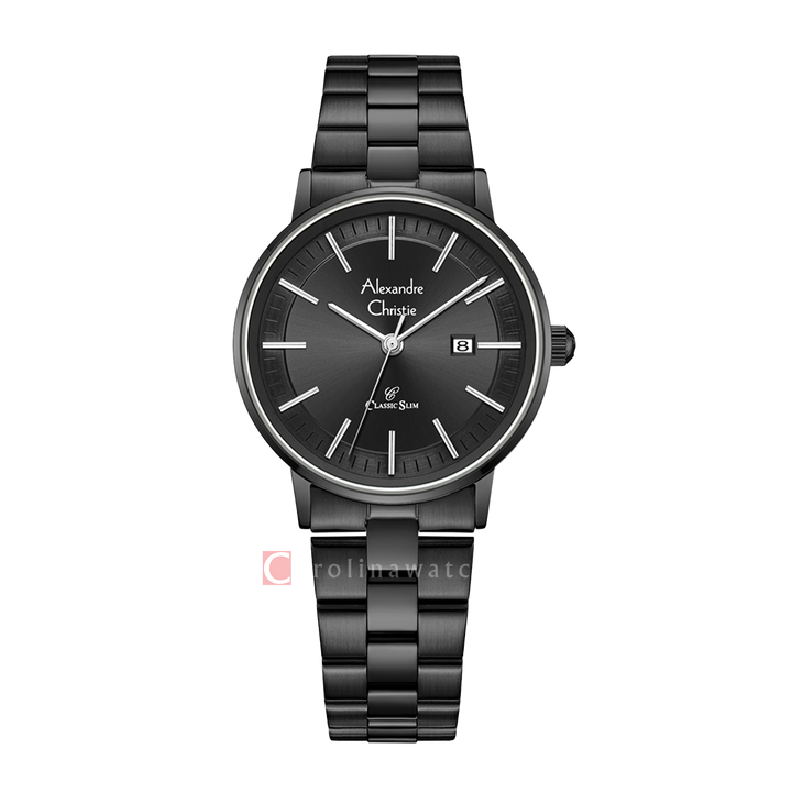 Jam Tangan Alexandre Christie Classic Slim AC 8694 LDBIPBA Women Black Dial Black Stainless Steel Strap