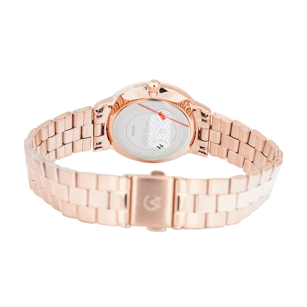 Jam Tangan Alexandre Christie Classic Slim AC 8694 LDBRGSL Women Silver Dial Rose Gold Stainless Steel Strap