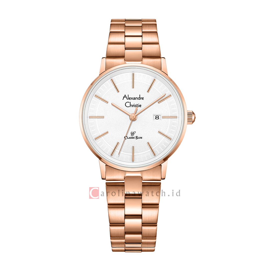 Jam Tangan Alexandre Christie Classic Slim AC 8694 LDBRGSL Women Silver Dial Rose Gold Stainless Steel Strap