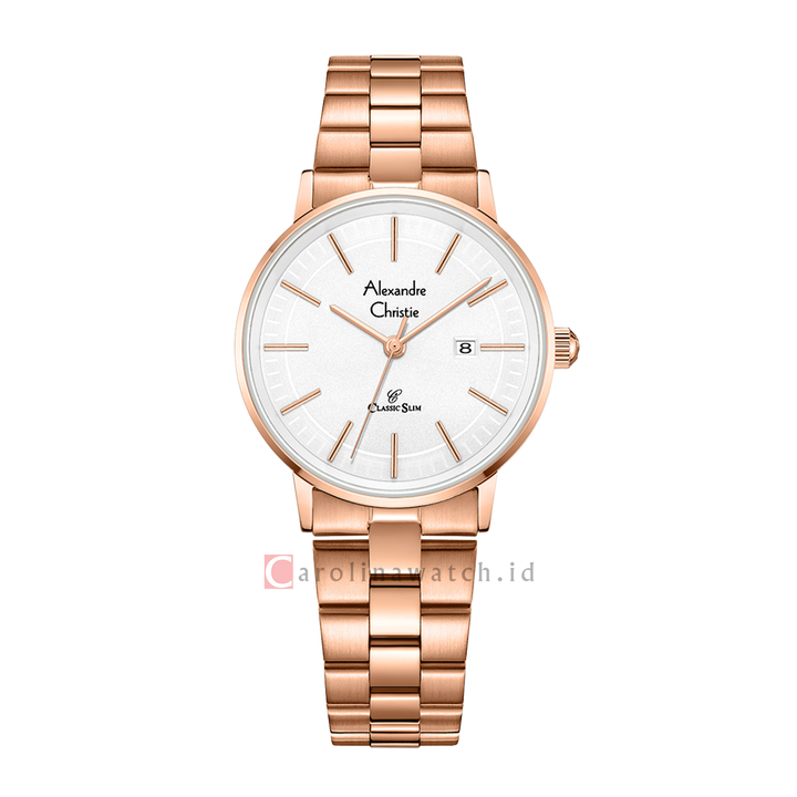 Jam Tangan Alexandre Christie Classic Slim AC 8694 LDBRGSL Women Silver Dial Rose Gold Stainless Steel Strap
