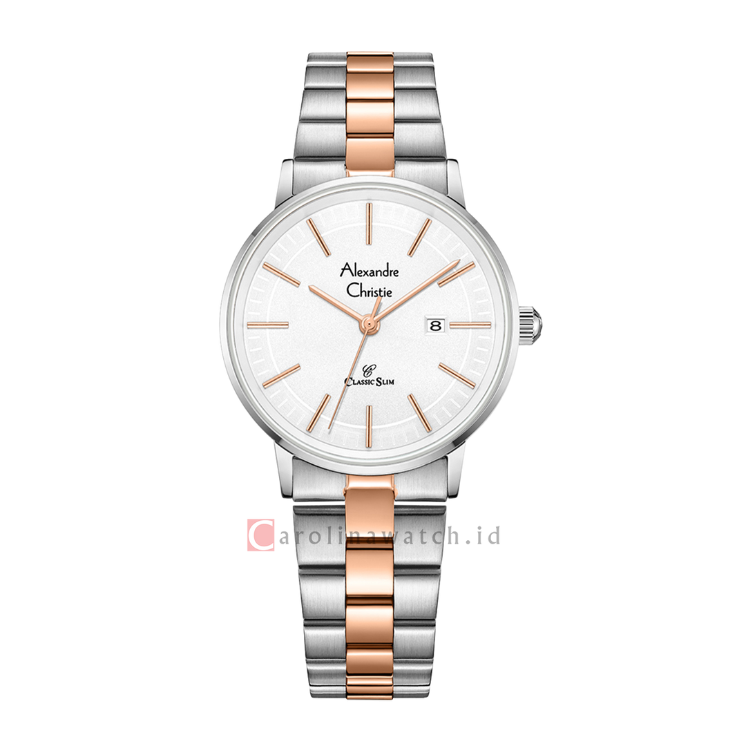 Jam Tangan Alexandre Christie Classic Slim AC 8694 LDBTRSL Women Silver Dial Dual Tone Stainless Steel Strap