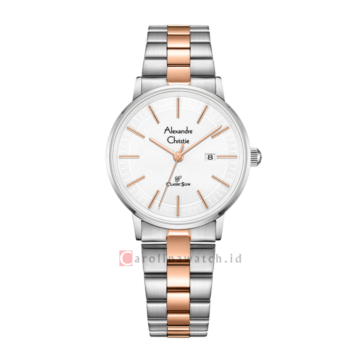 Jam Tangan Alexandre Christie Classic Slim AC 8694 LDBTRSL Women Silver Dial Dual Tone Stainless Steel Strap