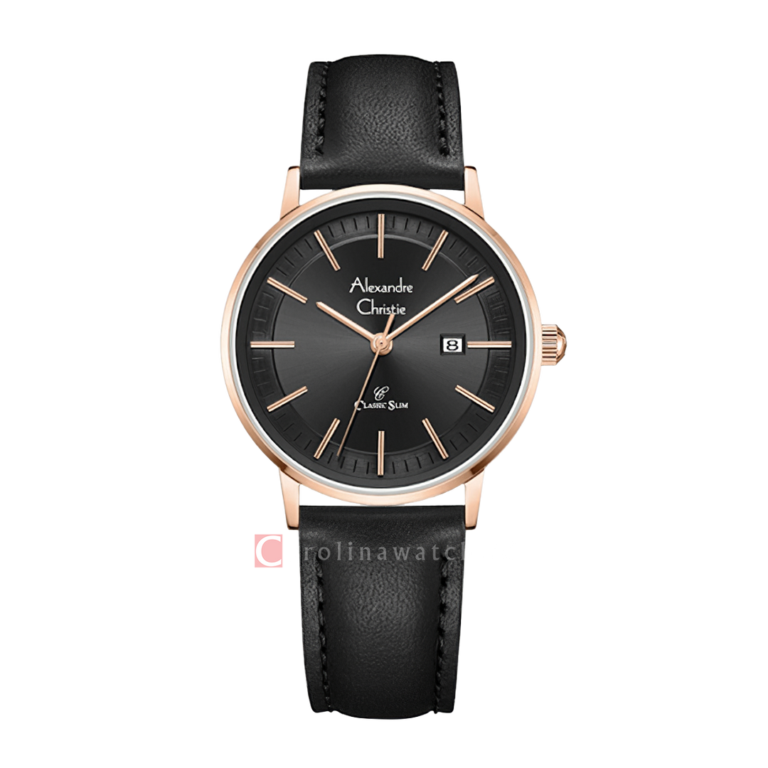 Jam Tangan Alexandre Christie Classic Slim AC 8694 LDLRGBA Women Black Dial Black Leather Strap