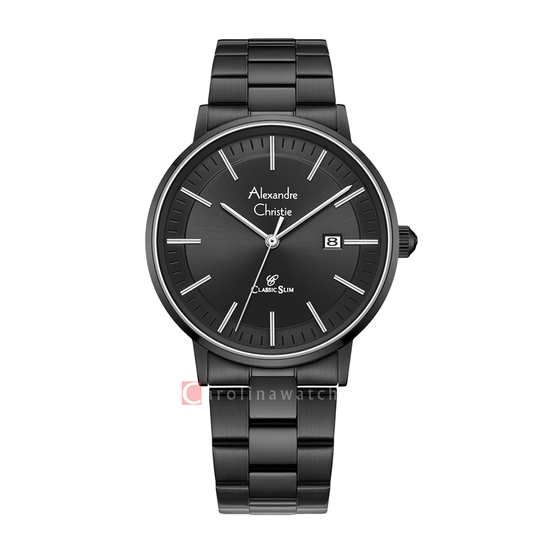 Jam Tangan Alexandre Christie Classic Slim AC 8694 MDBIPBA Men Black Dial Black Stainless Steel Strap