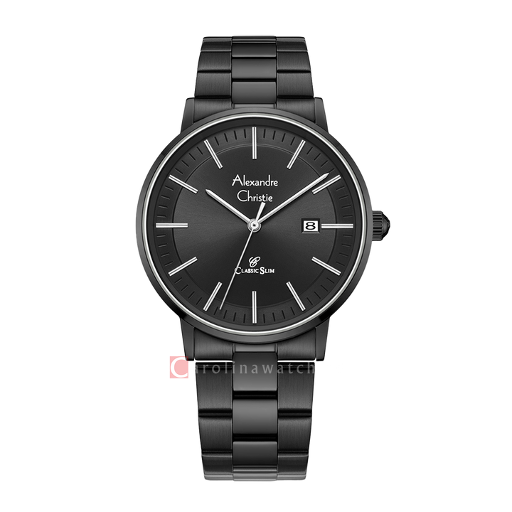 Jam Tangan Alexandre Christie Classic Slim AC 8694 MDBIPBA Men Black Dial Black Stainless Steel Strap