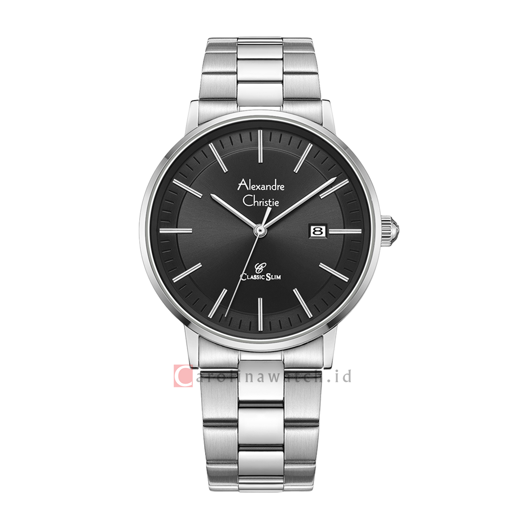 Jam Tangan Alexandre Christie Classic Slim AC 8694 MDBSSBA Men Black Dial Stainless Steel Strap