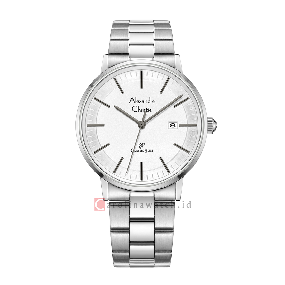 Jam Tangan Alexandre Christie Classic Slim AC 8694 MDBSSSL Men Silver Dial Stainless Steel Strap