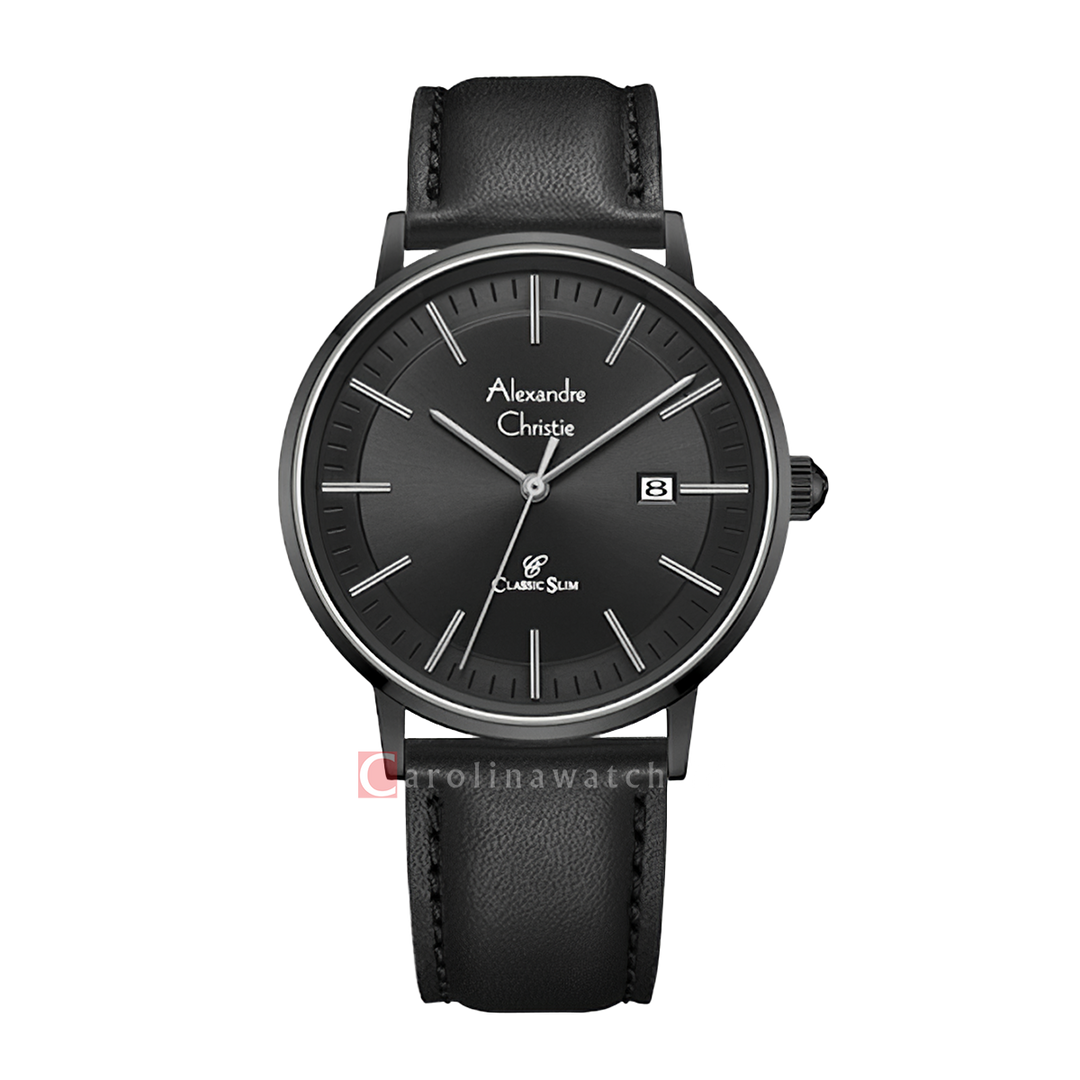 Jam Tangan Alexandre Christie Classic Slim AC 8694 MDLIPBA Men Black Dial Black Leather Strap