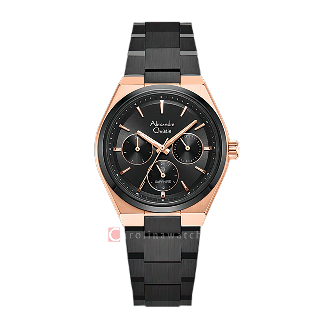 Jam Tangan Alexandre Christie AC 8697 BFBBRBA Women Black Dial Black Stainless Steel Strap