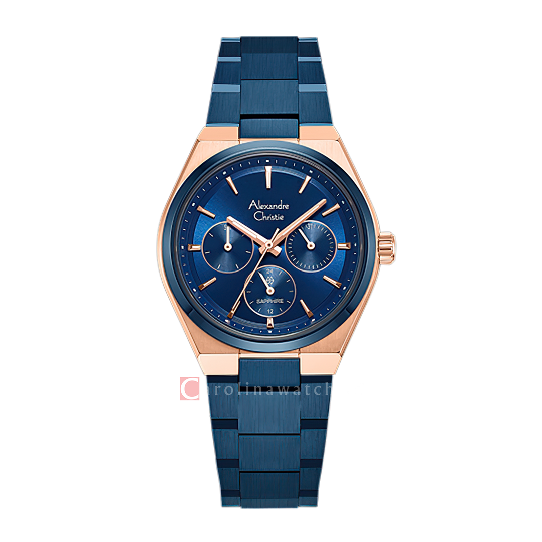 Jam Tangan Wanita Alexandre Christie Classic Steel AC 8697 BFBURBU Blue Dial Blue Stainless Steel Strap