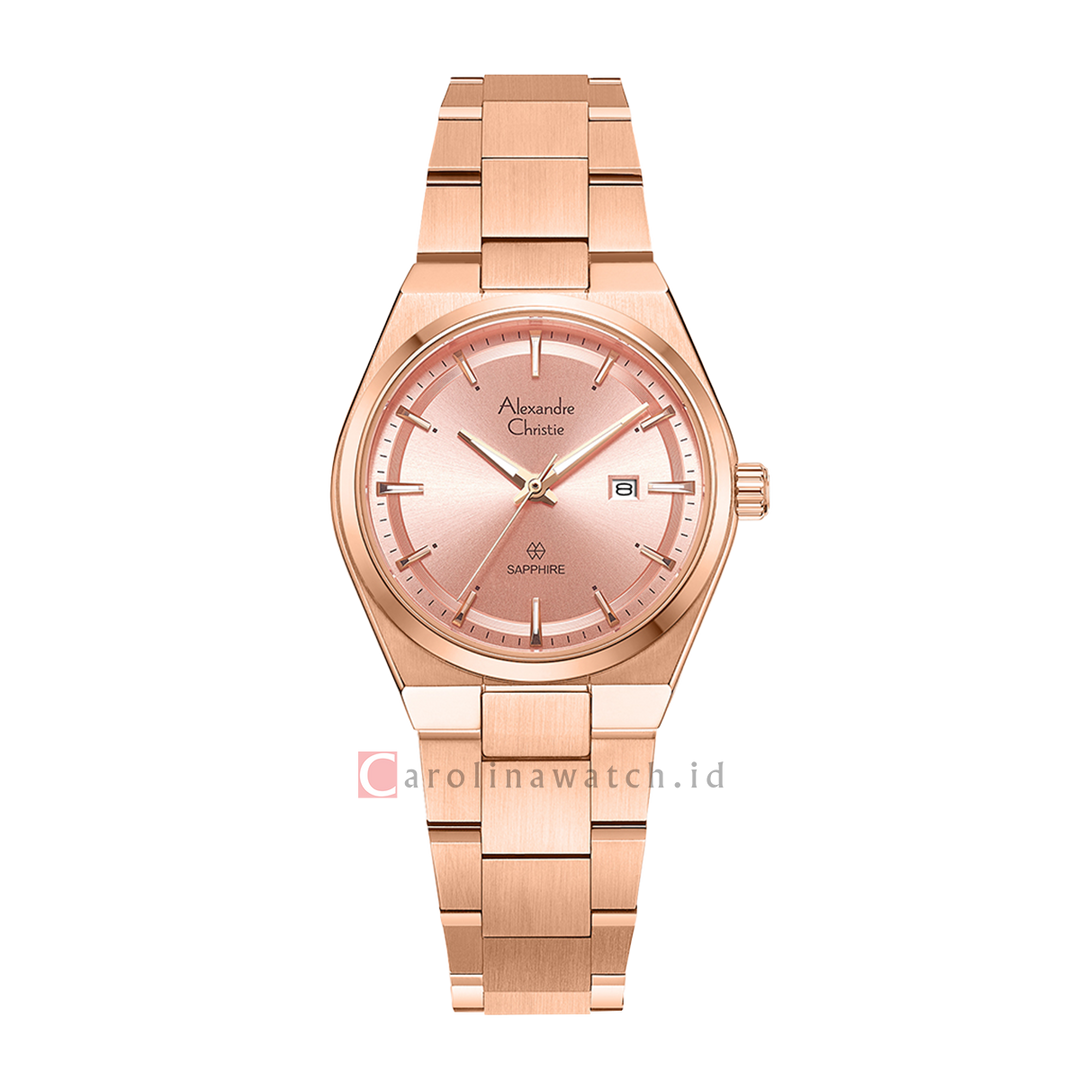 Jam Tangan Alexandre Christie Classic Steel AC 8697 LDBRGPN Women Pink Dial Rose Gold Stainless Steel Strap