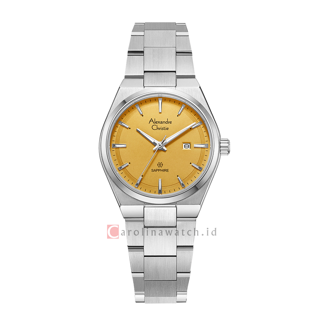 Jam Tangan Alexandre Christie Classic Steel AC 8697 LDBSSYL Women Yellow Dial Stainless Steel Strap