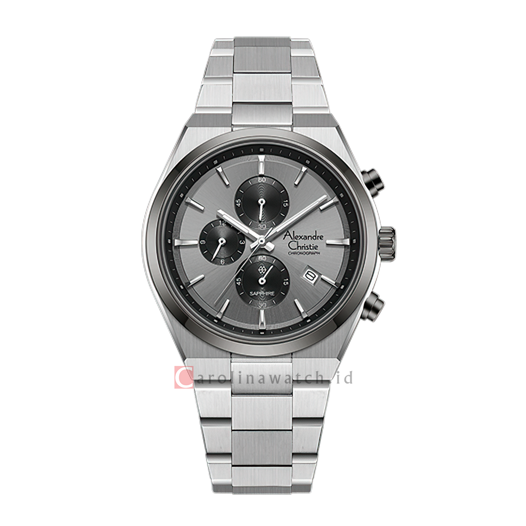 Jam Tangan Alexandre Christie Chronograph AC 8697 MCBTEGR Men Grey Dial Stainless Steel Strap