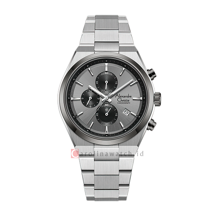 Jam Tangan Alexandre Christie Chronograph AC 8697 MCBTEGR Men Grey Dial Stainless Steel Strap